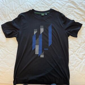 Boss Black and Blue Short Sleeve Tee with Geometric Design